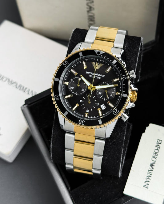 Armani Two tone stainless metal with black dail