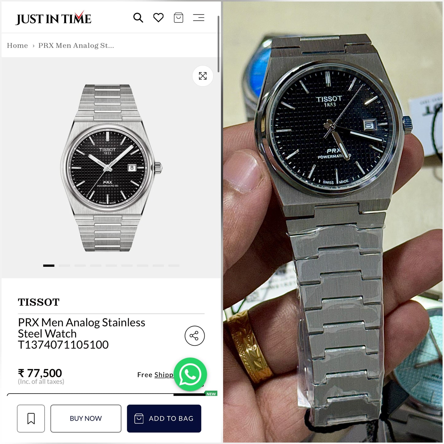 The TISSOT PRX High end quality japanese battery operated machine