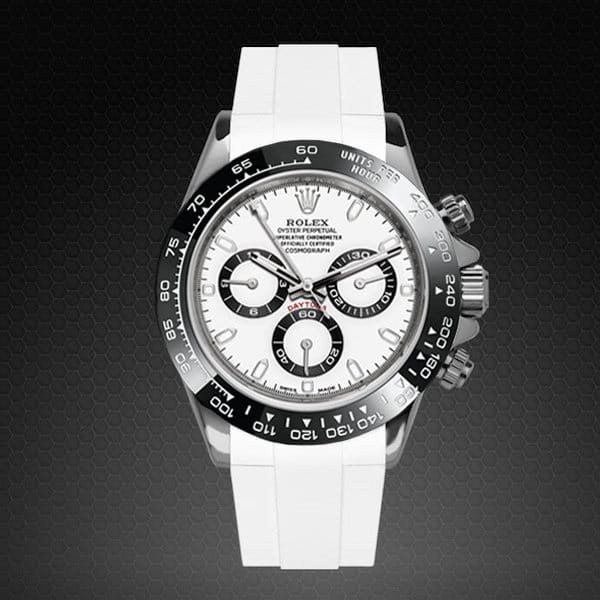 Rolex Daytona "Panda" 116500LN watch paired with  white rubber strap