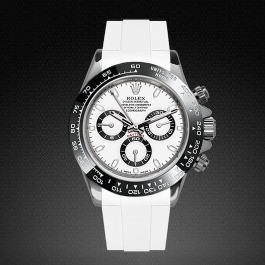 Rolex Daytona "Panda" 116500LN watch paired with  white rubber strap